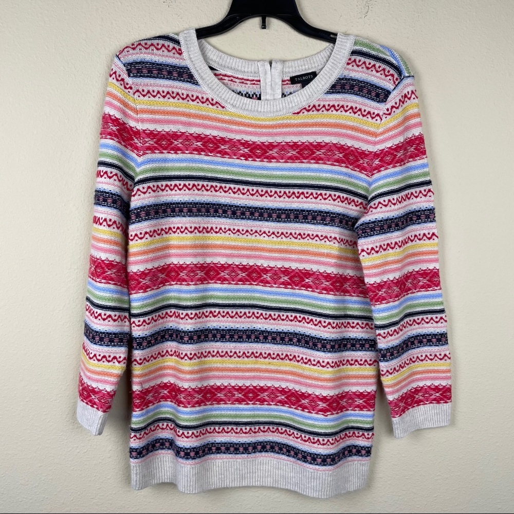 Talbots wool stitch strip sweater reversed knit colorful sz S